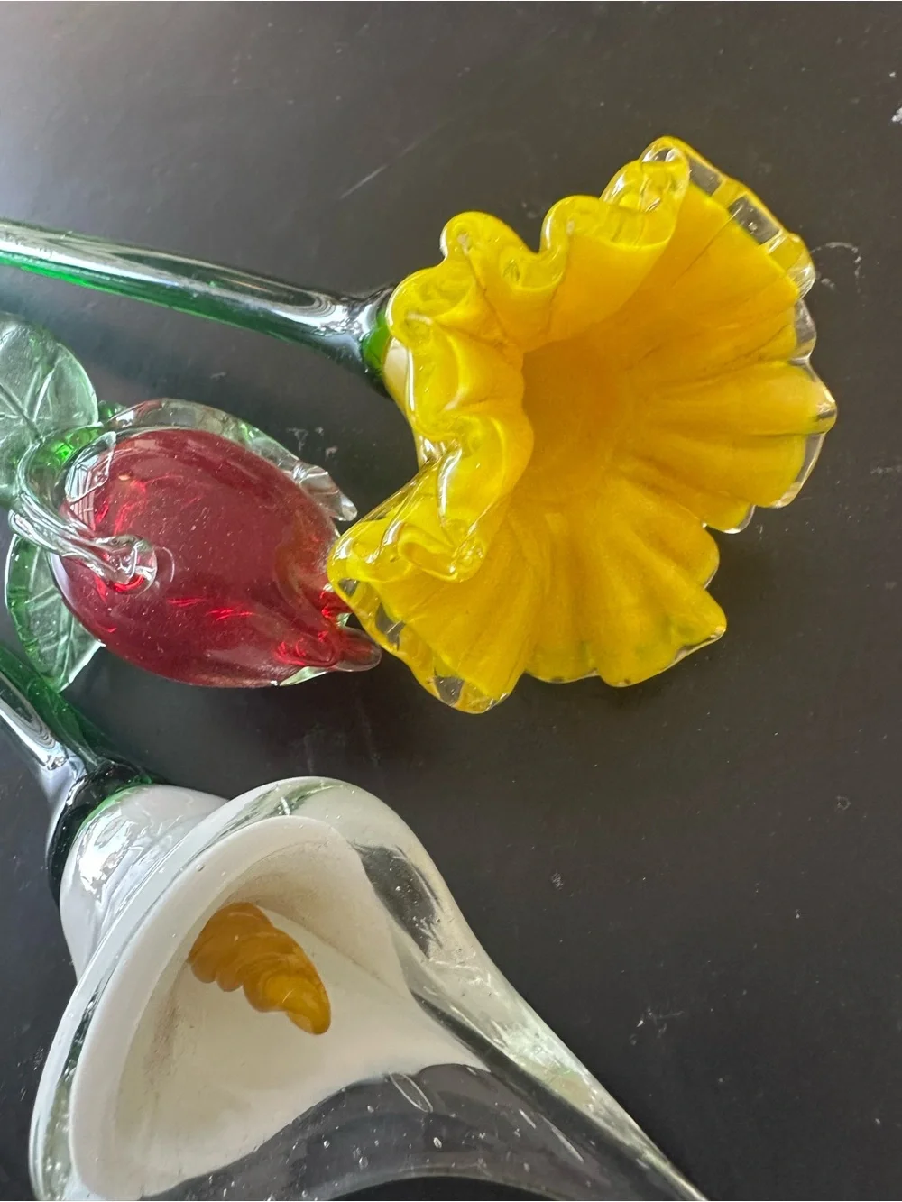 Handblown Glass Flower Stems - Yellow, Red, White
